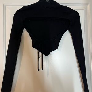 Backless knit mock neck sweater